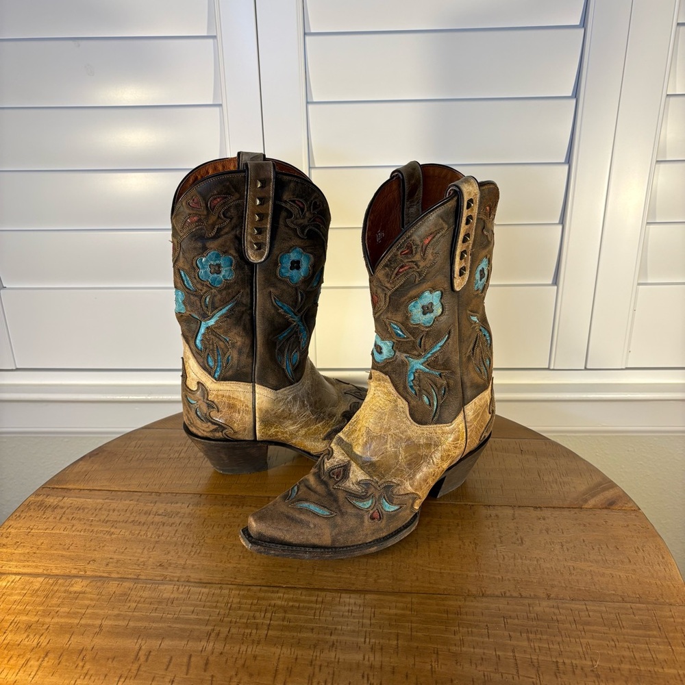 Dan Post Brown and Blue All Leather Heeled Boots